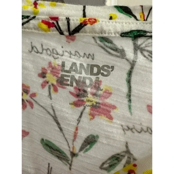 Lands End Womens 1X 16W-18W Wildflower Botanical Print 3/4 Sleeve Slub Knit Top - Picture 6 of 9